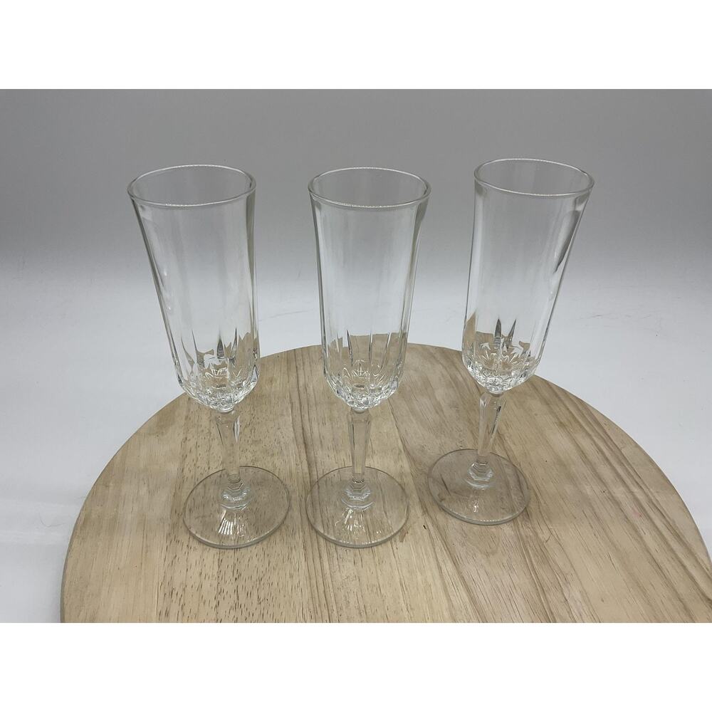 Unmarked Clear Geometric Champagne Glasses Set‎ Of 3 Flutes Bar Decor Modern